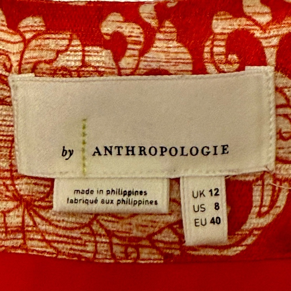 Anthropologie Skylar Surplice‎ Mini Dress Orange-Red Cream Flowers Size 8 - Picture 5 of 12
